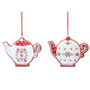 Gisela Graham Gingerbread Teapot Decorations - Set of 2