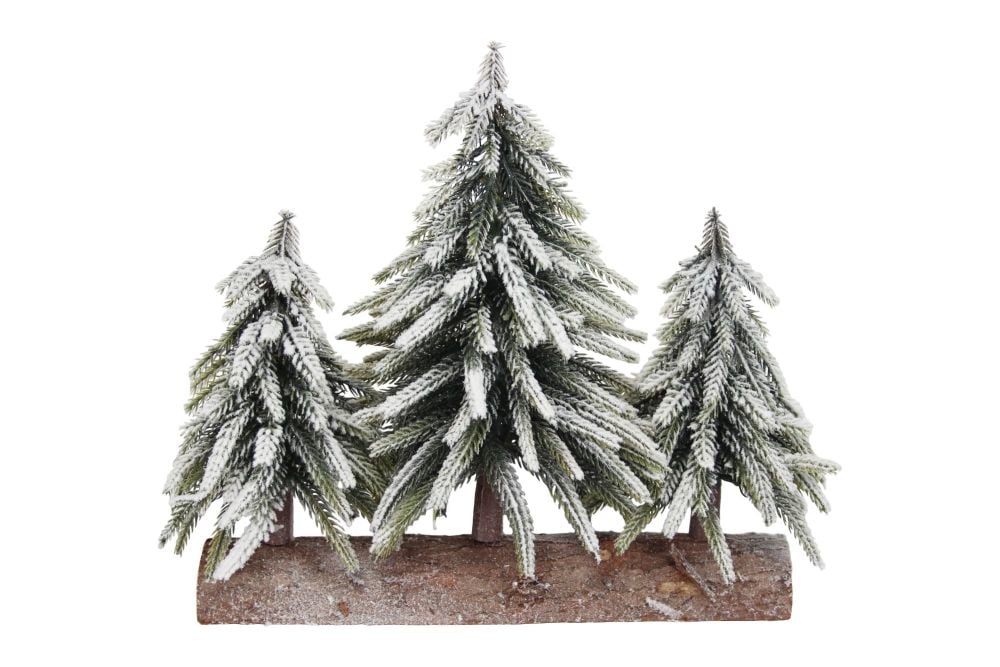 Gisela Graham Triple Snowy Fir Trees on Log Ornament
