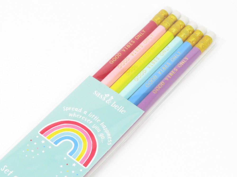 'Good Vibes Only' Set of 6 Rainbow Pencils