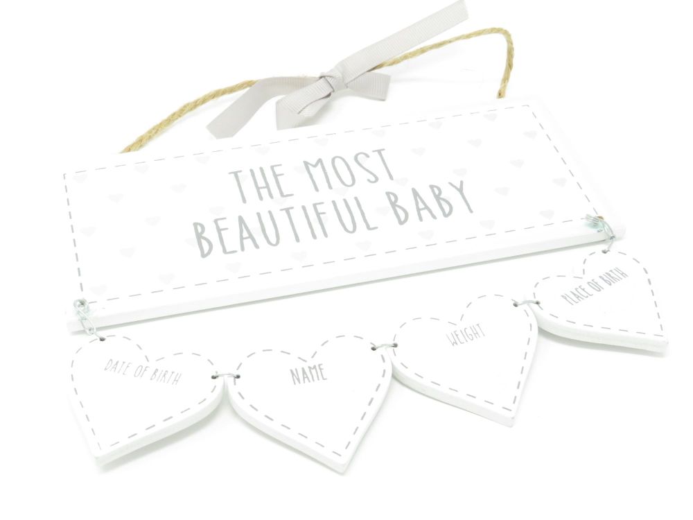 'The Most Beautiful Baby' Wooden Plaque with Record Hearts