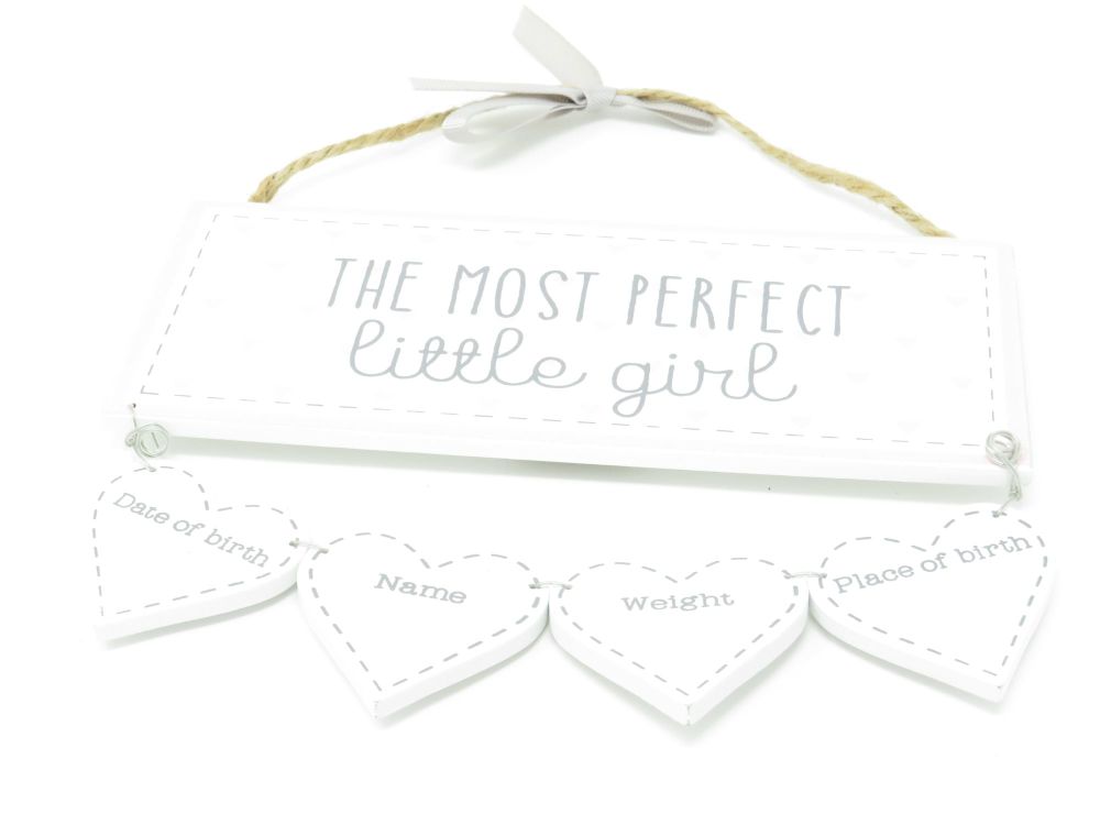 'The Most Perfect Little Girl' Wooden Plaque with Record Hearts