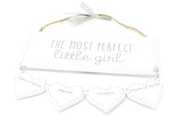 'The Most Perfect Little Girl' Wooden Plaque with Record Hearts