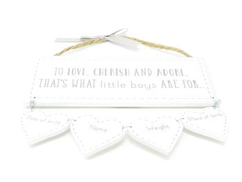 '..Little Boys are For..' Wooden Plaque with Record Hearts