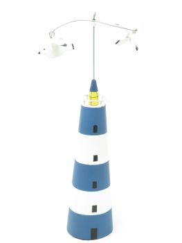 Blue Striped Lighthouse with Seagulls