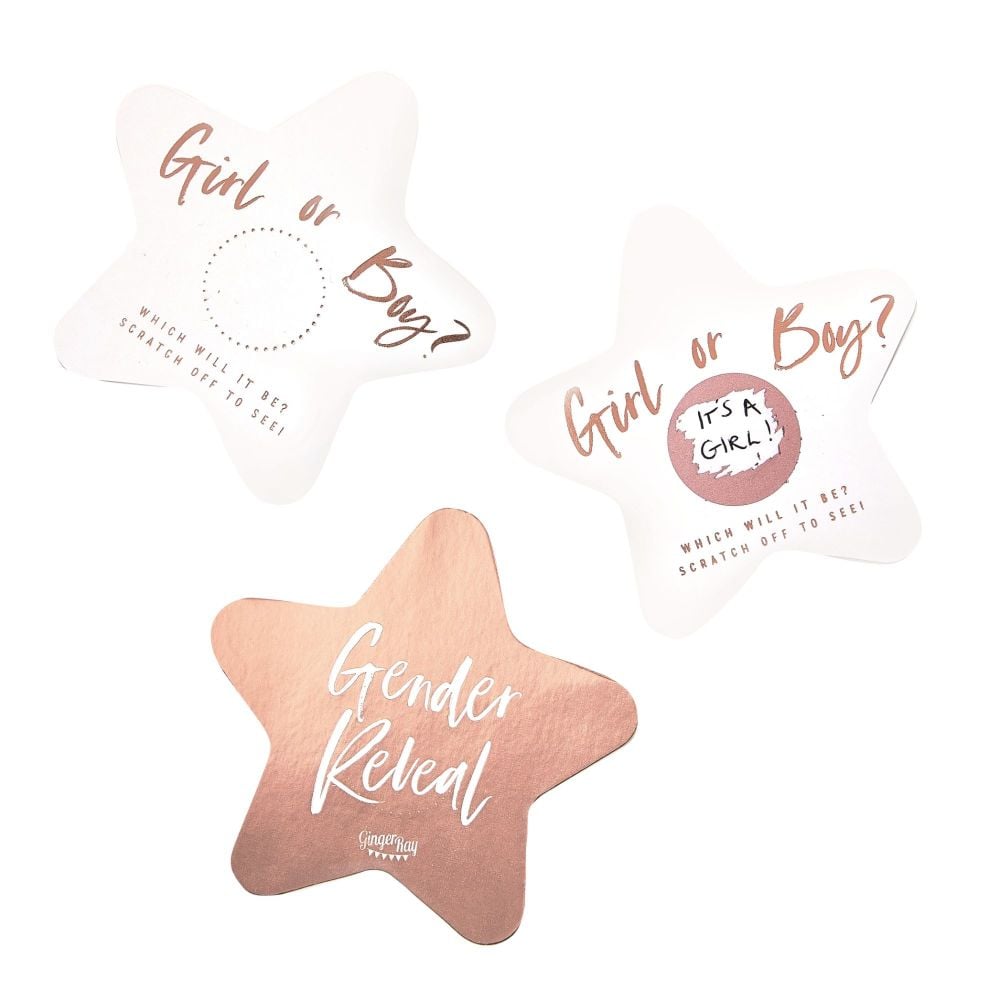 Ginger Ray Rose Gold Gender Reveal Scratch Stars - Pack of 10