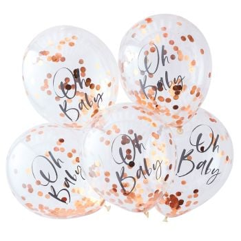 Ginger Ray 'Oh Baby' Gold Confetti Balloons - Pack of 5