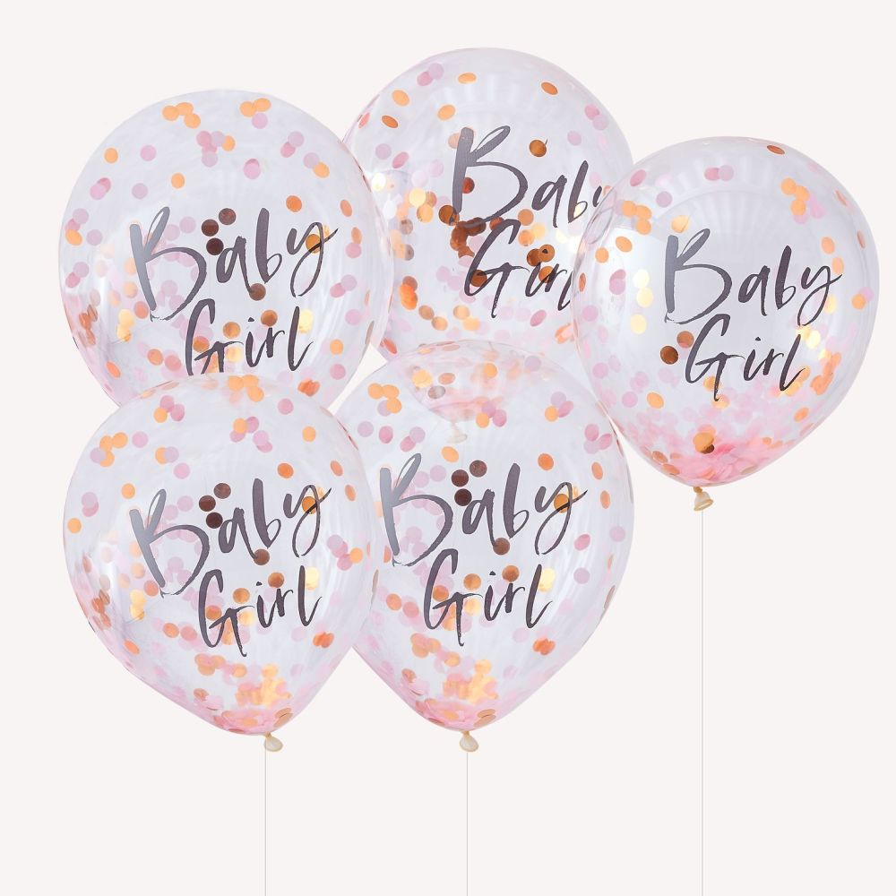 Ginger Ray 'Baby Girl' Pink Confetti Balloons - Pack of 5