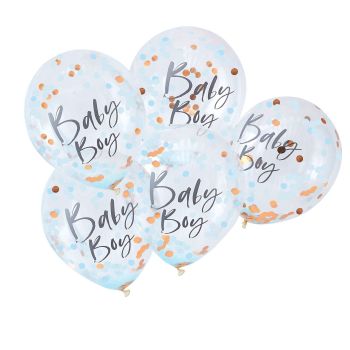 Ginger Ray 'Baby Boy' Blue Confetti Balloons - Pack of 5