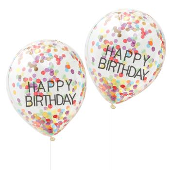 Ginger Ray 'Happy Birthday' Rainbow Confetti Balloons - Pack of 5