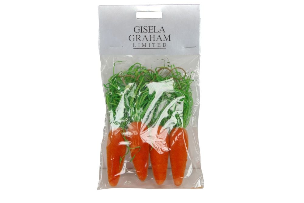 Gisela Graham Flocked Carrot Hanging Decorations - Pack of 4