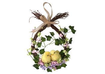 Gisela Graham Bristle Chick and Flowers Wreath