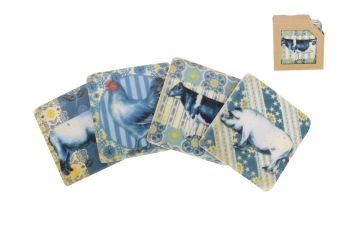 Gisela Graham Resin Blue and White Farmyard Coasters - Set of 4