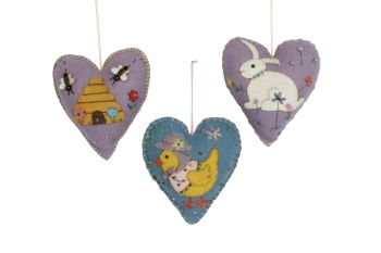 Gisela Graham Felt Heart Hanging Decorations - 3 Assorted