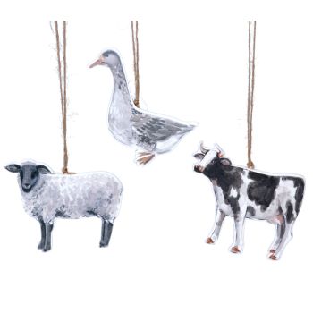 Gisela Graham Farmyard Wooden Hanging Decorations - Set of 3