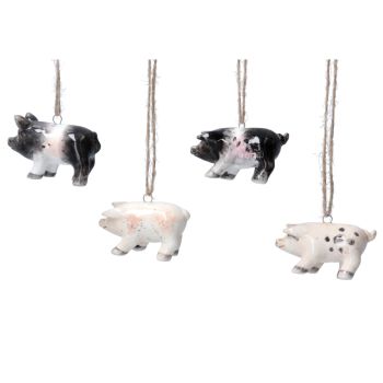 Gisela Graham Farmyard Ceramic Pig Hanging Decorations - Set of 4