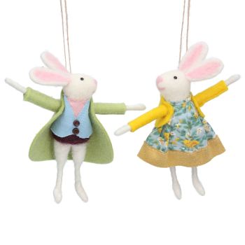 Gisela Graham Woollen Mr and Mrs Bunny Decorations