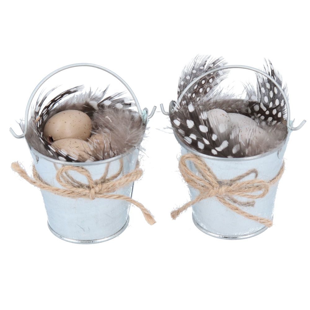 Gisela Graham Tin Bucket of Eggs with Feathers Decoration