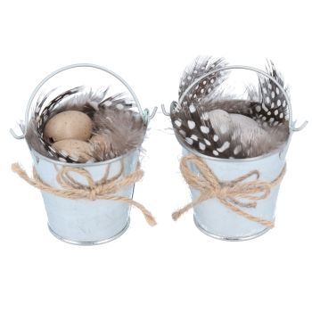Gisela Graham Tin Bucket of Eggs with Feathers Decoration