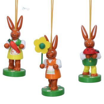 Gisela Graham Traditional Wooden Bunny Decorations - Set of 3