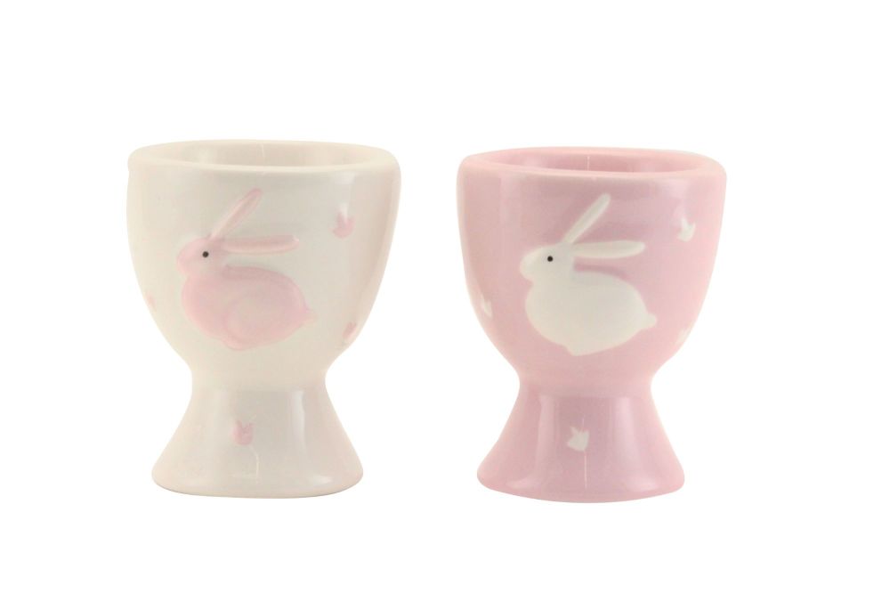 Gisela Graham Pink and White Ceramic Bunny Egg Cup - 2 Assorted