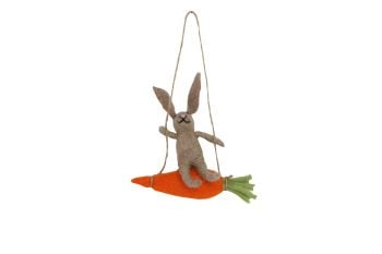 Gisela Graham Woollen Brown Bunny on a Carrot Swing
