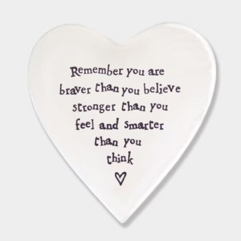 East of India Porcelain 'Remember you are Braver..' Heart Coaster