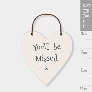East of India Mini Wooden Heart Tag - You'll Be Missed