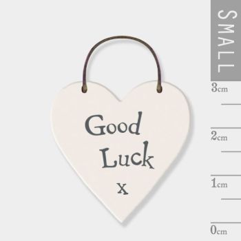 East of India Mini Wooden Heart Tag - Good Luck