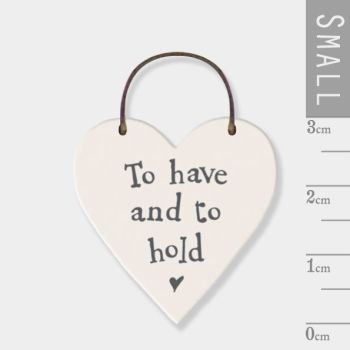 East of India Mini Wooden Heart Tag - To Have and To Hold