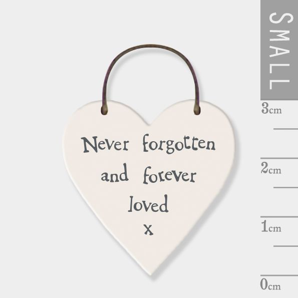 East of India Mini Wooden Heart Tag - Never Forgotten and Forever Loved