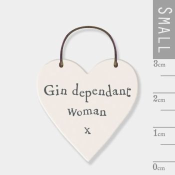 East of India Mini Wooden Heart Tag - Gin Dependant Woman