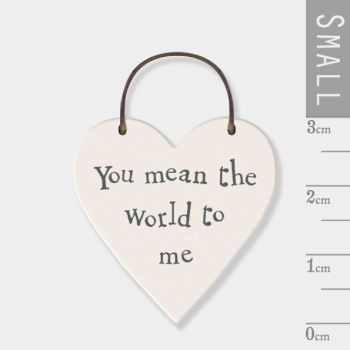 East of India Mini Wooden Heart Tag - You Mean The World To Me