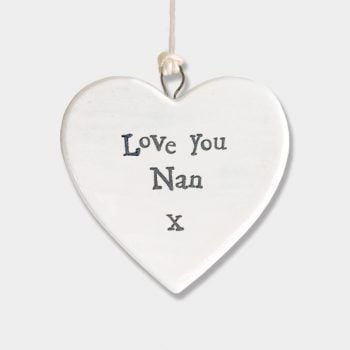 East of India Small Porcelain Heart Hanger - Love You Nan