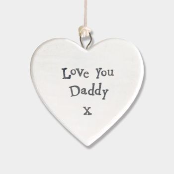 East of India Small Porcelain Heart Hanger - Love You Daddy