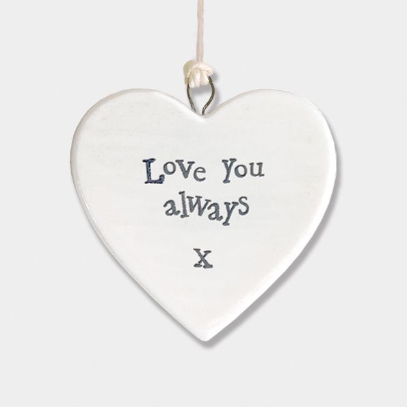 East of India Small Porcelain Heart Hanger - Love You Always