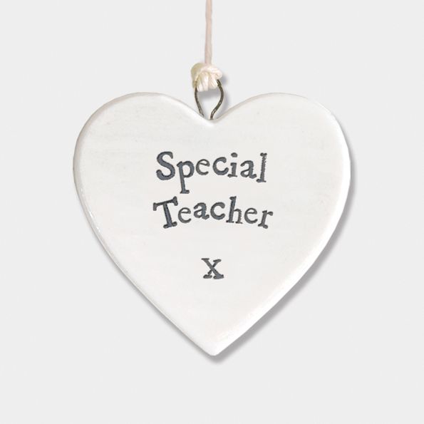 East of India Small Porcelain Heart Hanger - Special Teacher