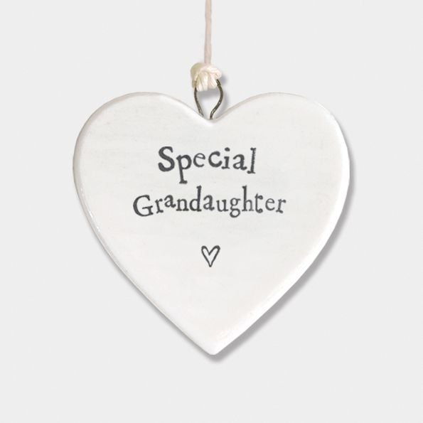 East of India Small Porcelain Heart Hanger - Special Granddaughter