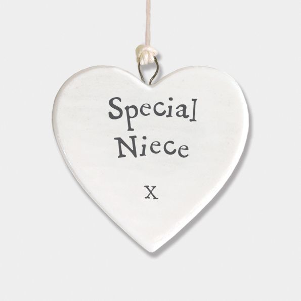 East of India Small Porcelain Heart Hanger - Special Neice