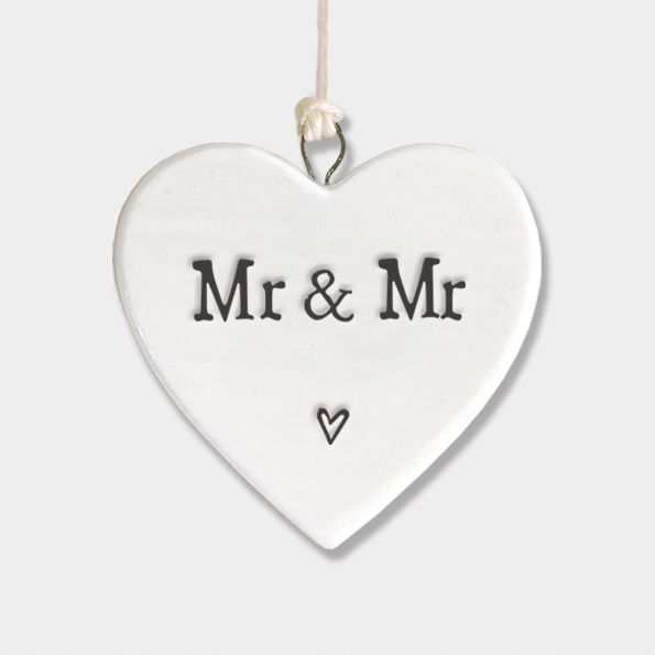East of India Small Porcelain Heart Hanger - Mr & Mr