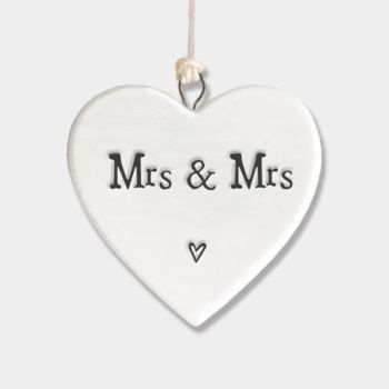 East of India Small Porcelain Heart Hanger - Mrs & Mrs