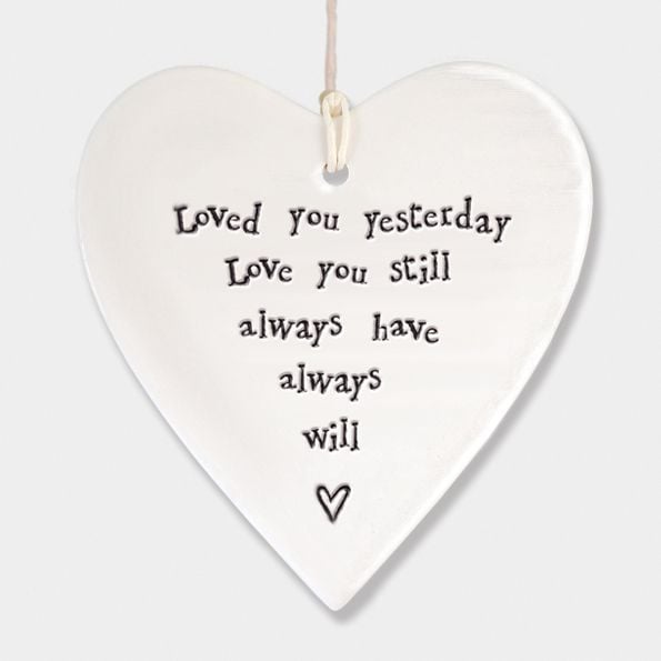 East of India Porcelain Hanging Heart Decoration - Loved You Yesterday
