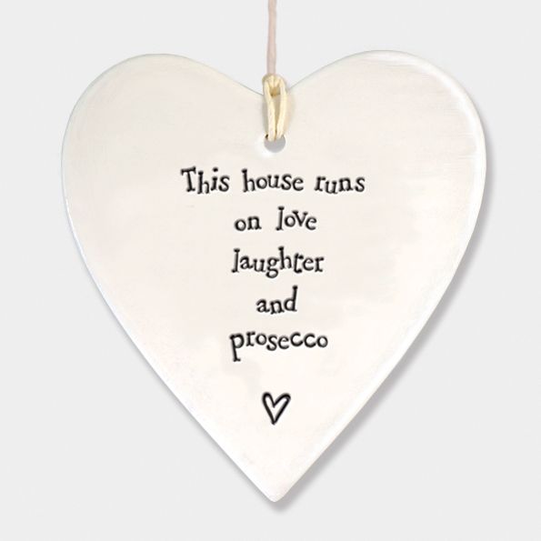 East of India Porcelain Heart Hanging Decoration- This House Runs..