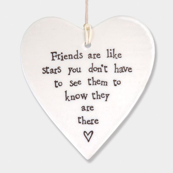 East of India Porcelain Heart Hanging Decoration - Friends are like Stars