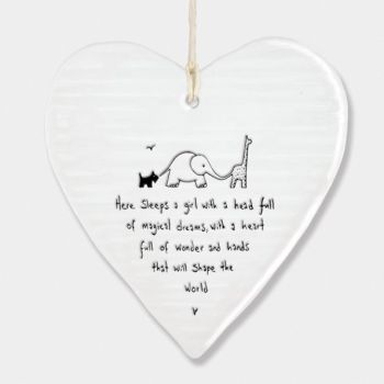 East of India Porcelain Heart Hanging Decoration - Here Sleeps a Girl..