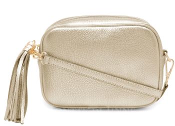 Italian Leather Cross Body Box Bag with Tassel - Gold