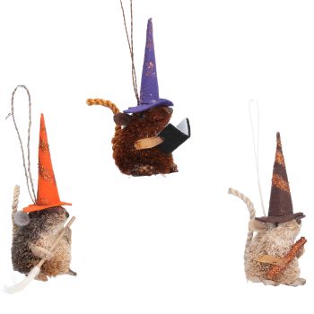 Gisela Graham Bristle Mice Witch - 3 Assorted