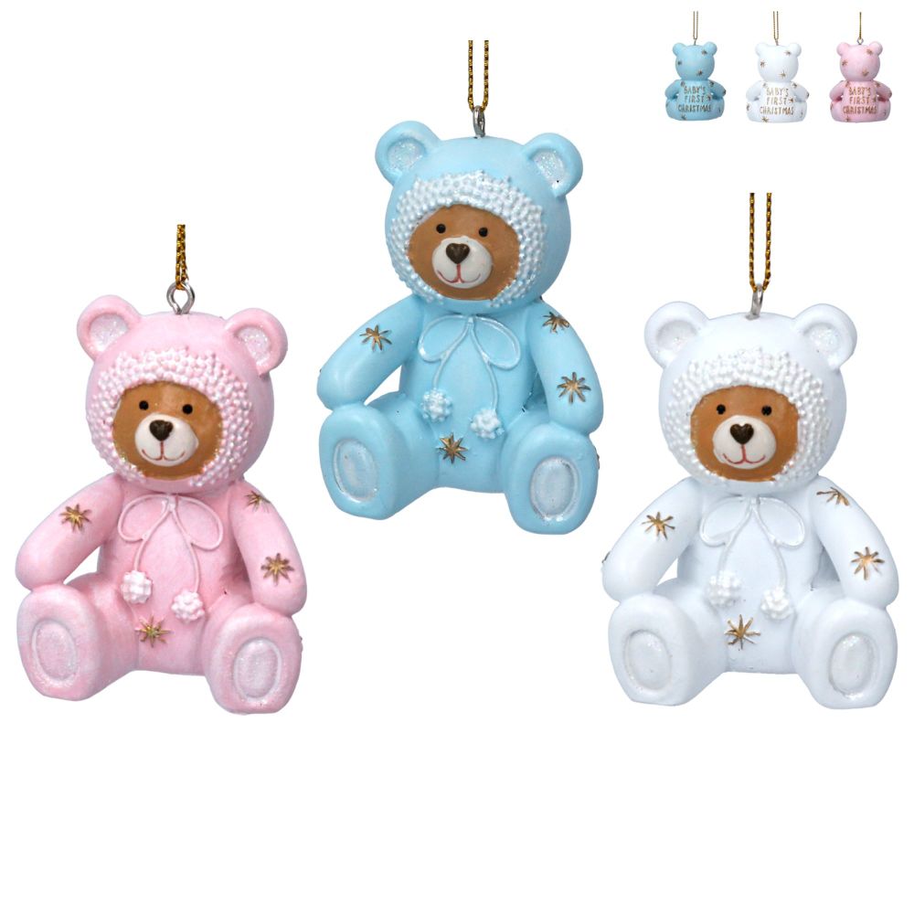 Gisela Graham Baby's First Christmas Teddy Decoration - 3 Assorted