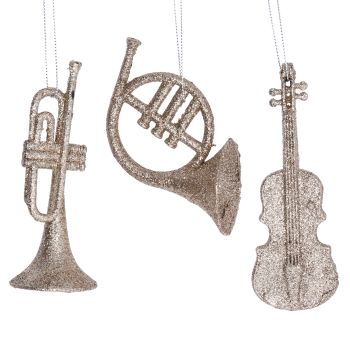 Gold Glitter Musical Instrument Decorations - Set of 3