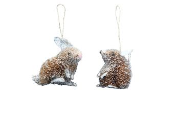 Gisela Graham Silver Bristle Mice and Rabbit Decorations