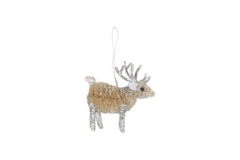 Gisela Graham Silver Bristle Reindeer Decoration